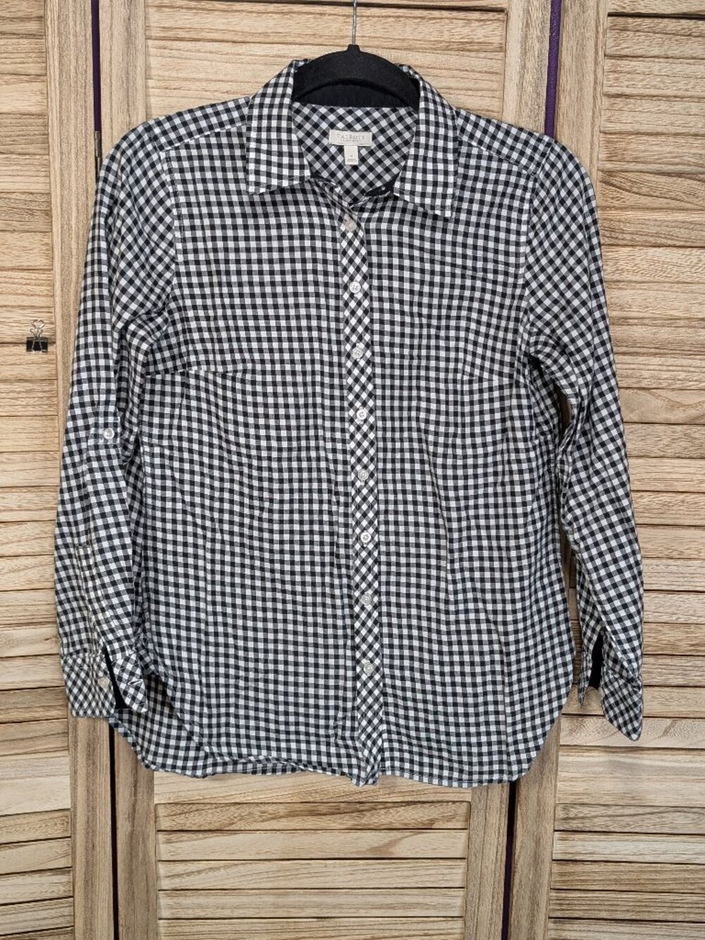 Talbots Petite Black & White Gingham Button-Up Shirt Size Petite XS